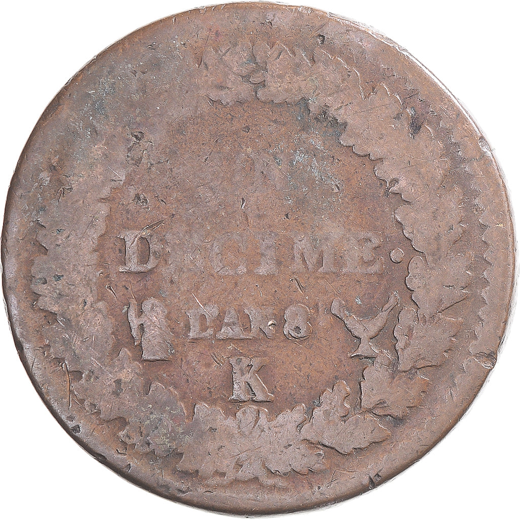 Coin, France, Dupré, Decime, AN 8, Bordeaux, VF(20-25), Copper, Gadoury:187a