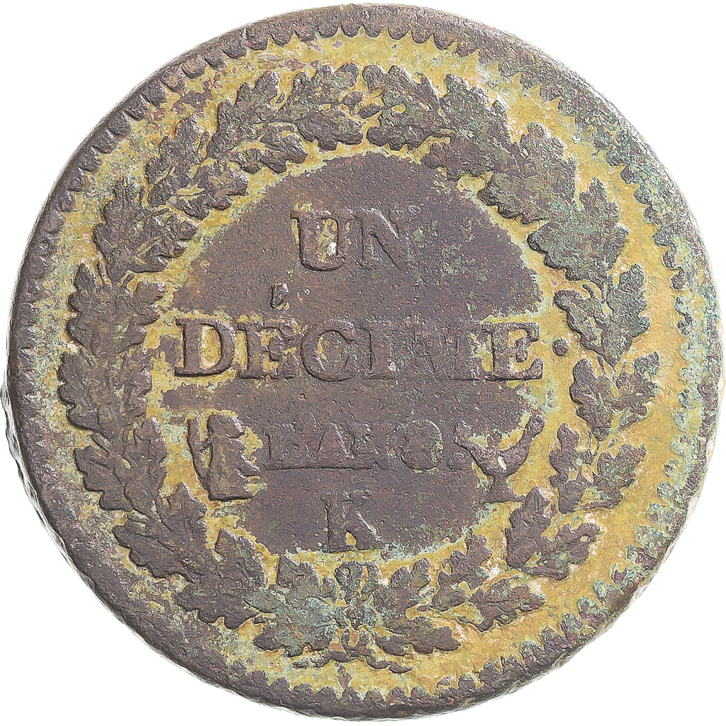 Moneta, Francia, Dupré, Decime, AN 8, Bordeaux, MB+, Rame, Gadoury:187a