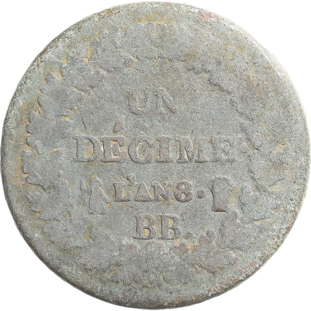 Coin, France, Dupré, Decime, AN 8, Strasbourg, F(12-15), Copper, Gadoury:187a