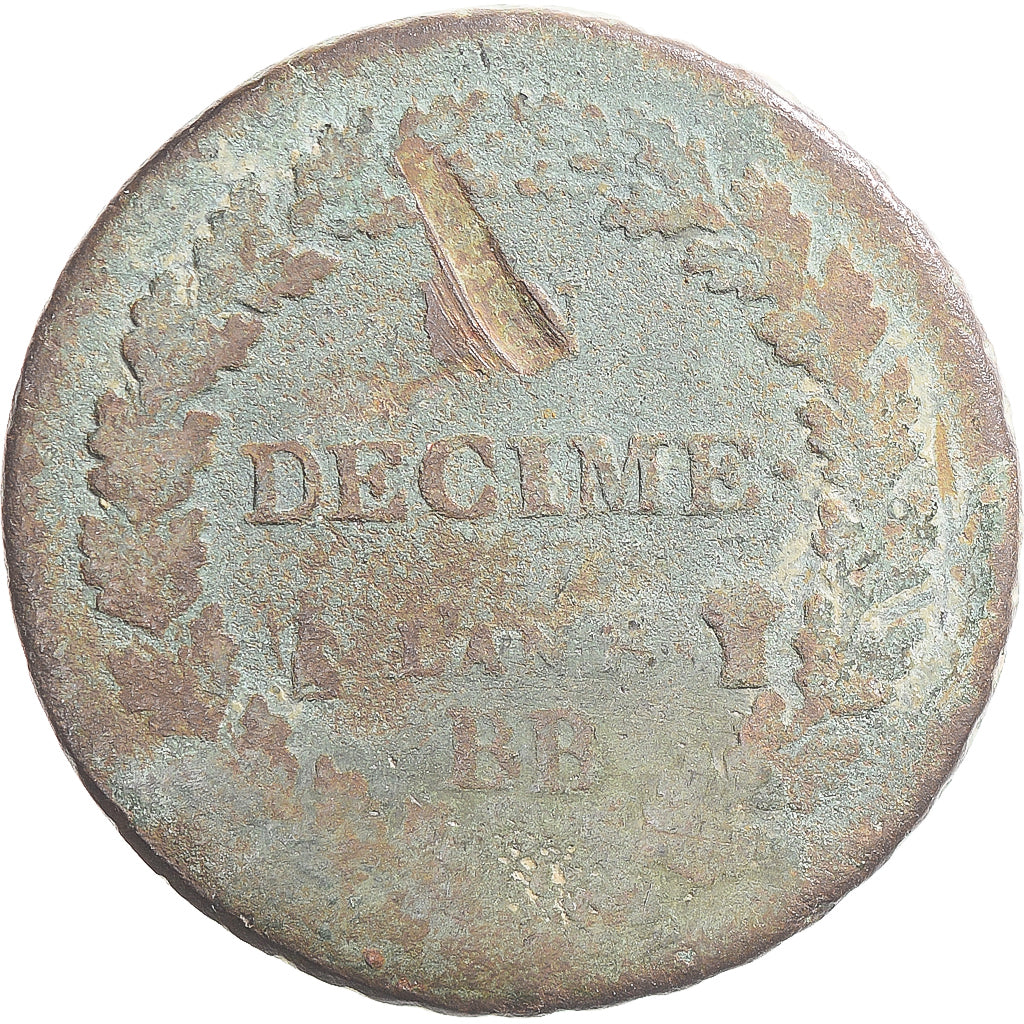 Coin, France, Dupré, Decime, AN 8, Strasbourg, F(12-15), Copper, Gadoury:187a