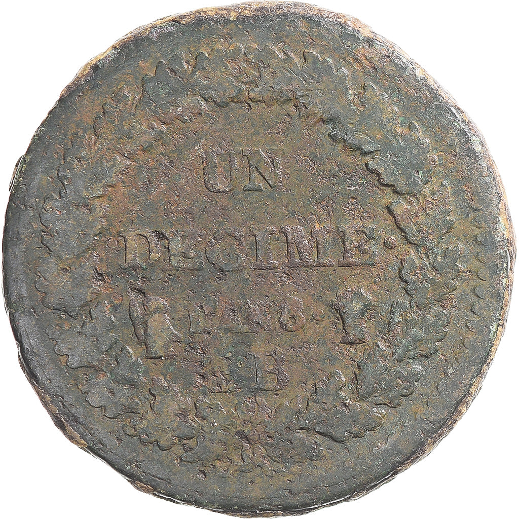 Coin, France, Dupré, Decime, AN 8, Strasbourg, VF(20-25), Copper, Gadoury:187a