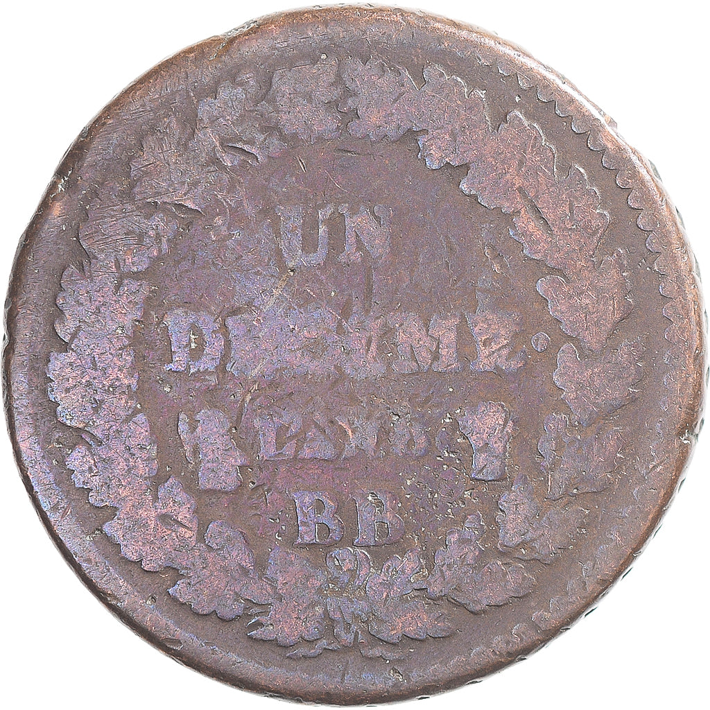 Coin, France, Dupré, Decime, AN 8, Strasbourg, VF(30-35), Copper, Gadoury:187a