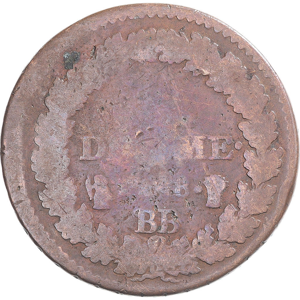 Coin, France, Dupré, Decime, AN 8, Strasbourg, VF(20-25), Copper, Gadoury:187a