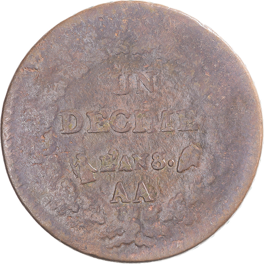 Coin, France, Dupré, Decime, AN 8/5, Metz, VF(30-35), Copper, Gadoury:187a