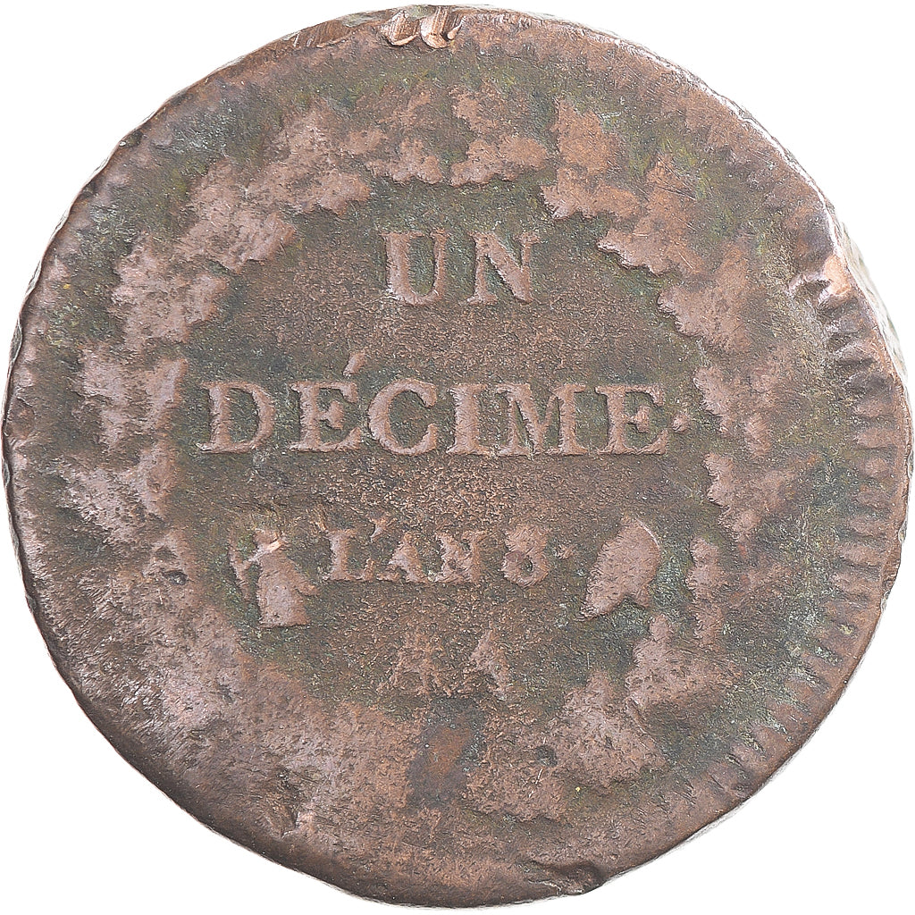 Coin, France, Dupré, Decime, AN 8/5, Metz, VF(20-25), Copper, Gadoury:187a