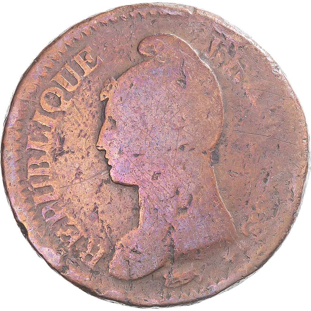 Coin, France, Dupré, Decime, AN 8, Metz, VF(20-25), Copper, Gadoury:187a