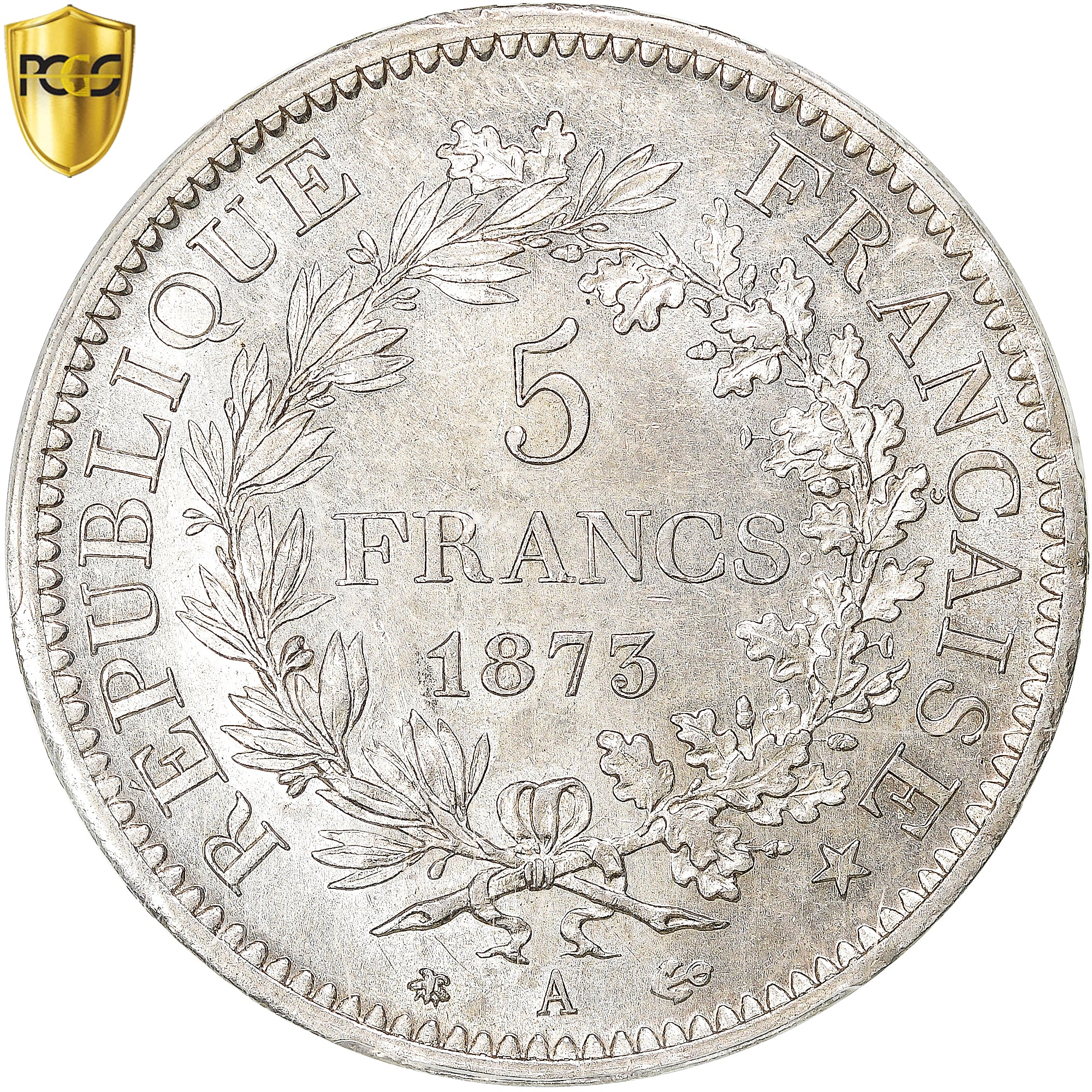 Coin, France, Hercule, 5 Francs, 1873, Paris, PCGS, MS63, MS(63), Silver