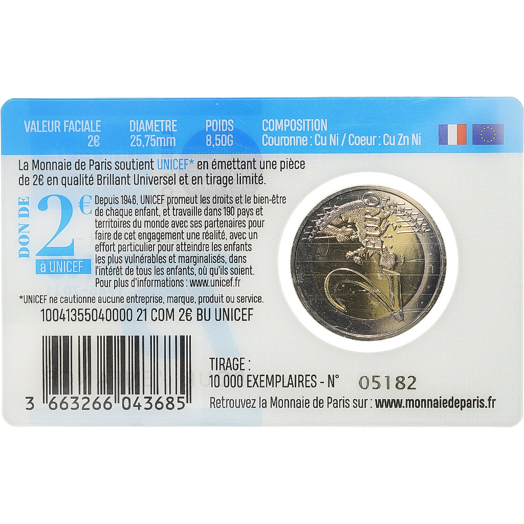 Frankreich, 2 Euro, 75 ans UNICEF, 2021, Monnaie de Paris, BU, STGL, Bi-Metallic