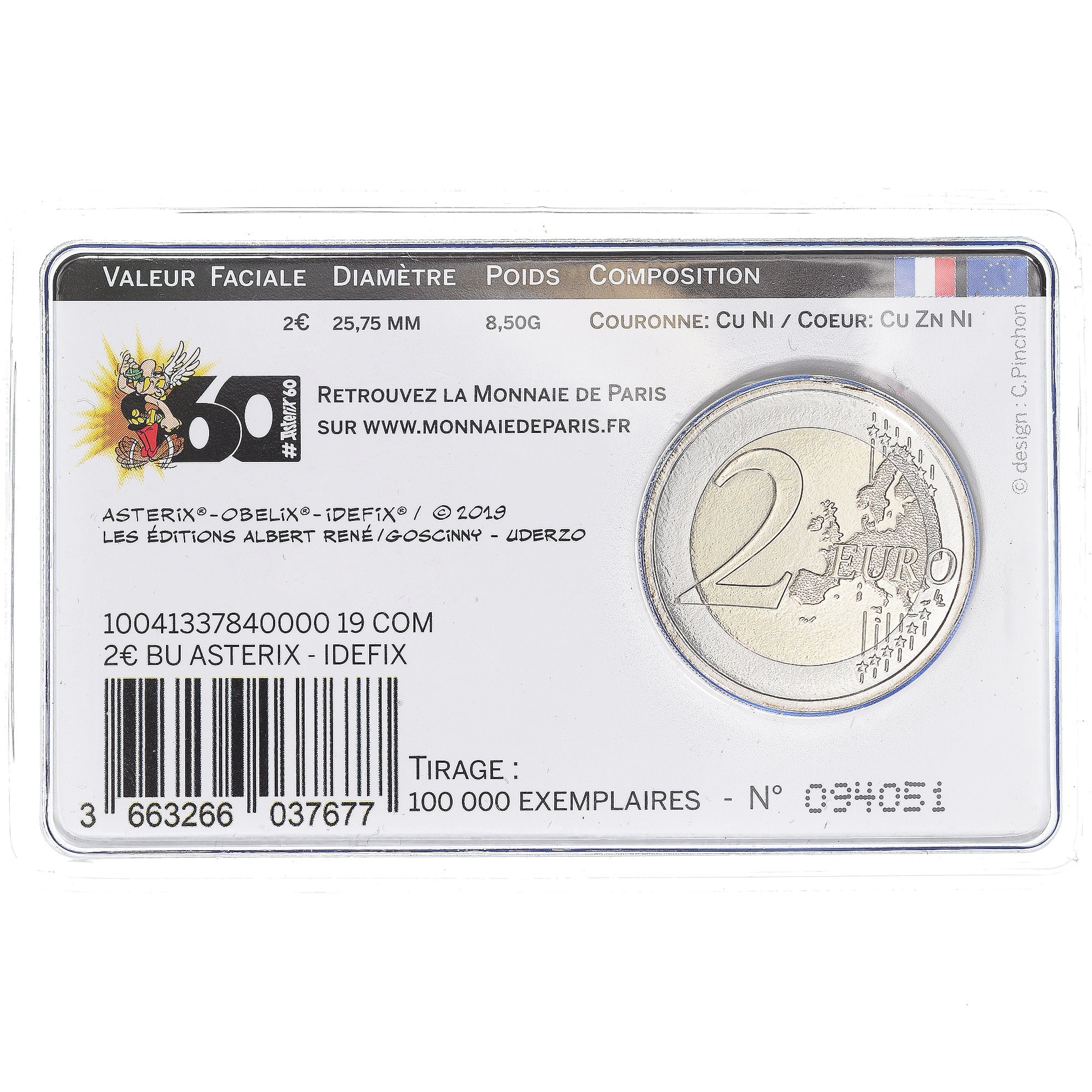 France, 2 Euro, 60 ans d'Astérix, 2019, Monnaie de Paris, BU, FDC
