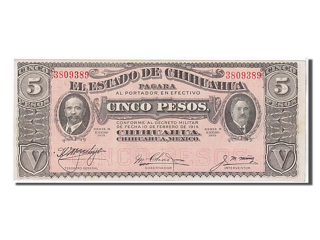 Mexico - Revolutionary, 5 Pesos, 1914, KM #S532A, AU(55-58), 3809389