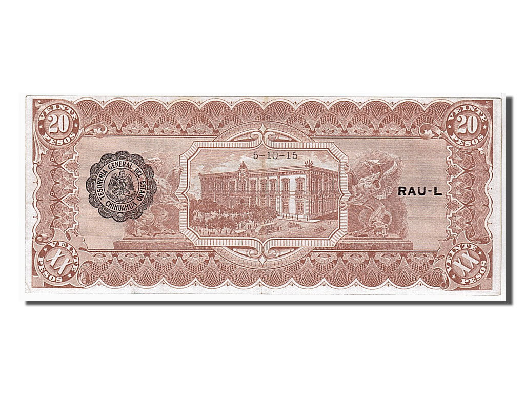 Banknote, Mexico - Revolutionary, 20 Pesos, 1914, AU(55-58)
