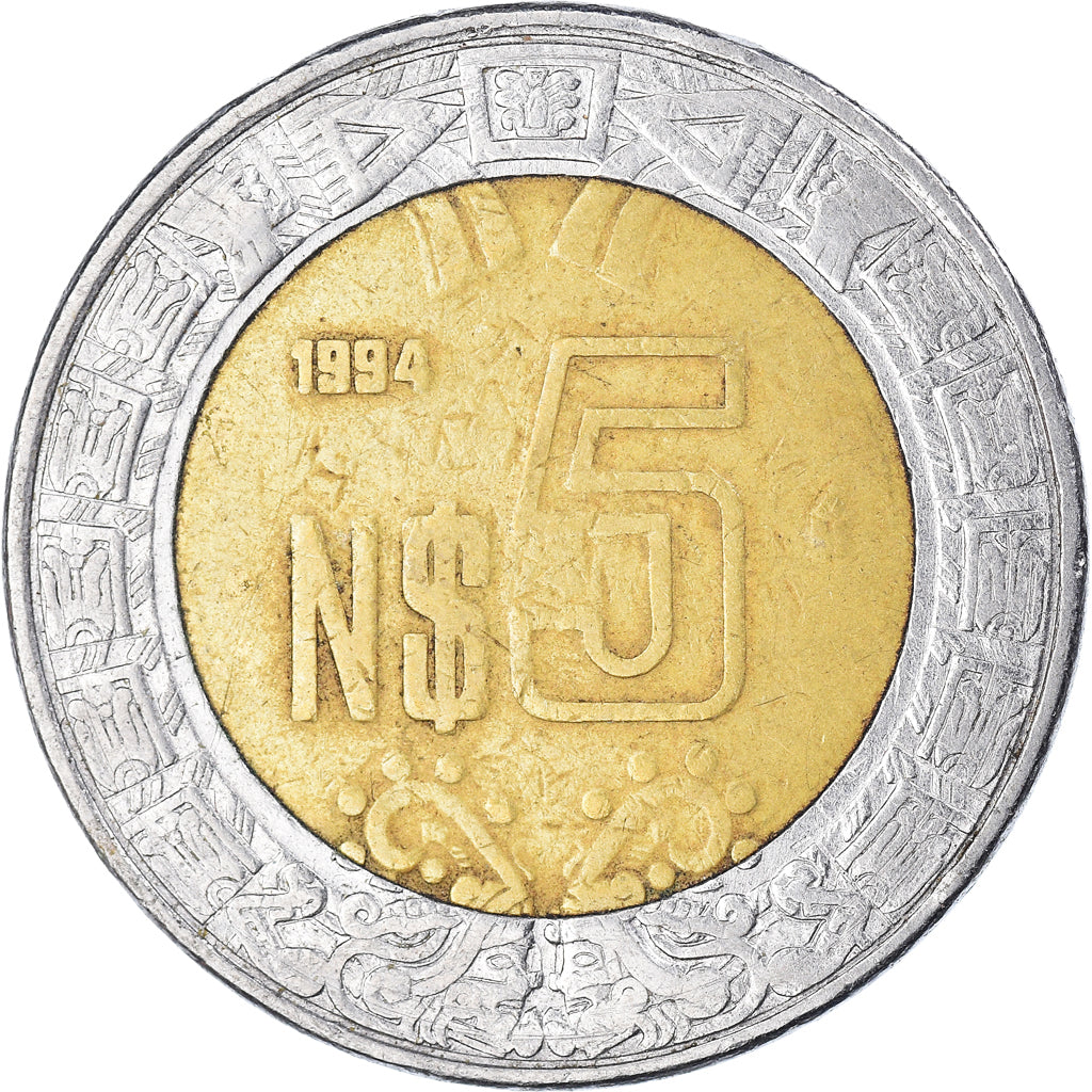 Moeda, México, 5 Nuevo Pesos, 1994