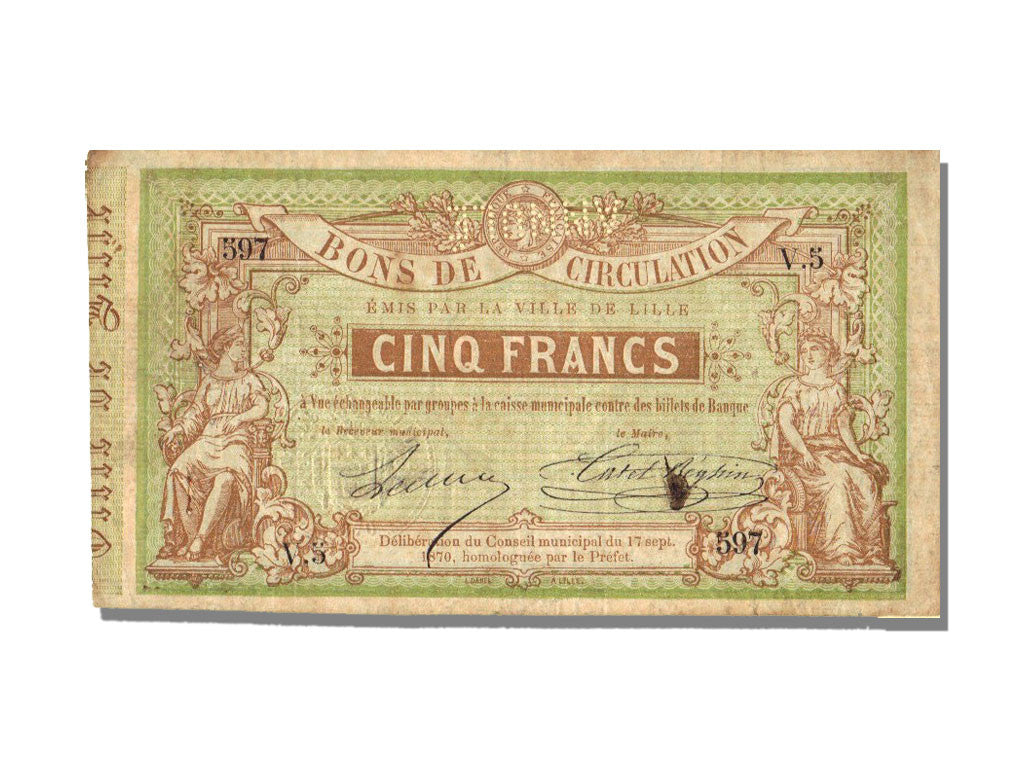 Banknote, 5 Francs, 1870, France, AU(50-53)