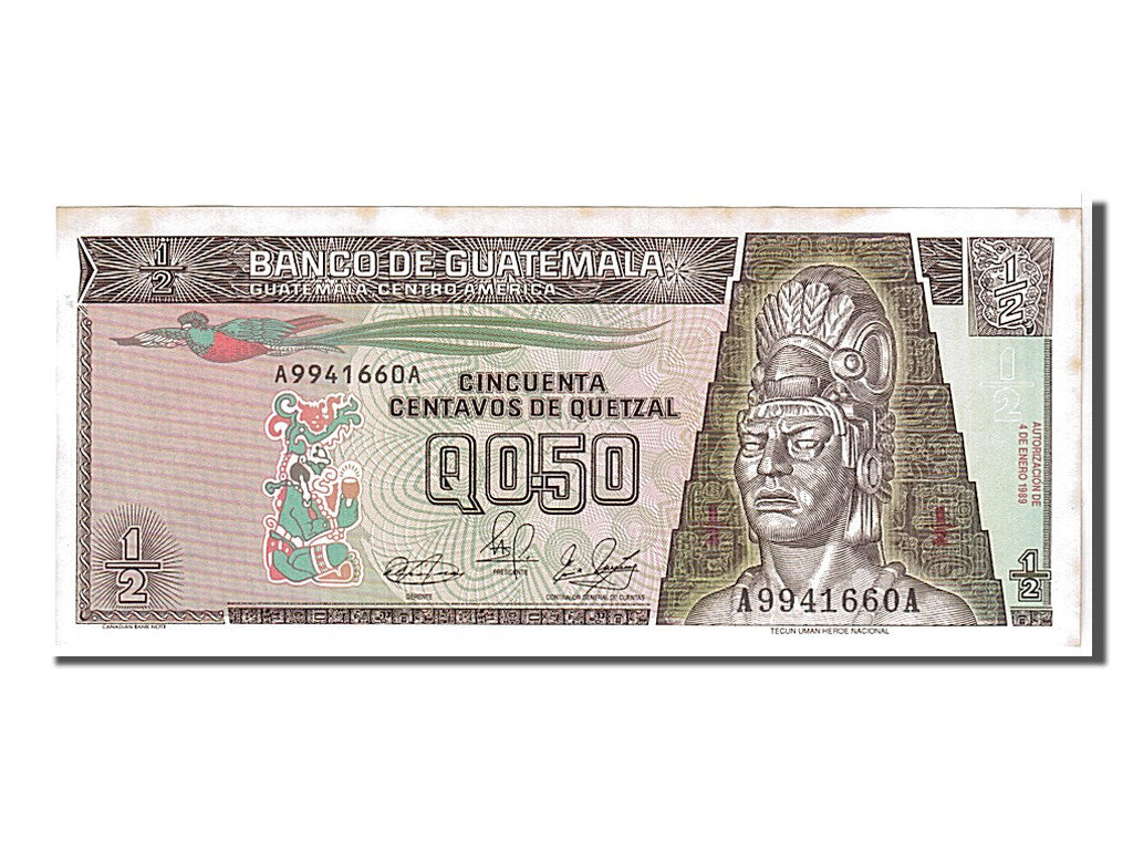 Banknote, Guatemala, 1/2 Quetzal, 1989, AU(55-58)