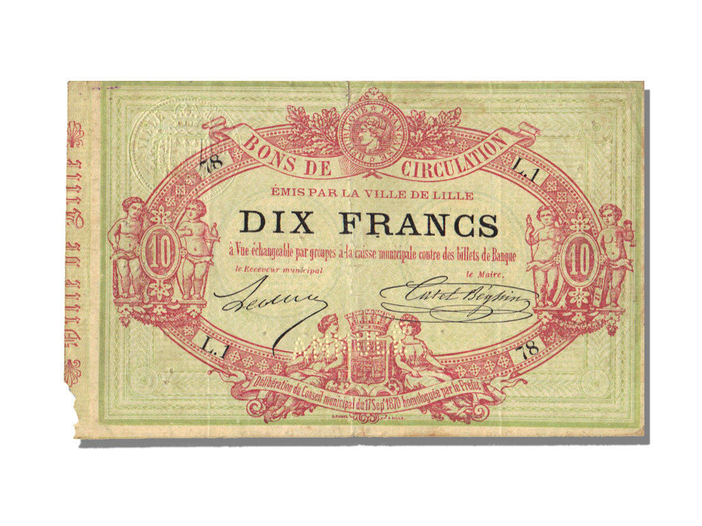 Banknote, 10 Francs, 1870, France, AU(50-53)