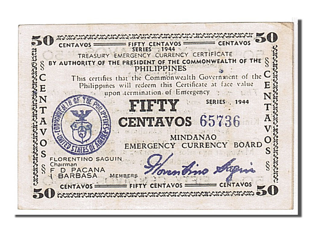 Banconote, Filippine, 50 Centavos, 1944, KM:S522b, SPL-