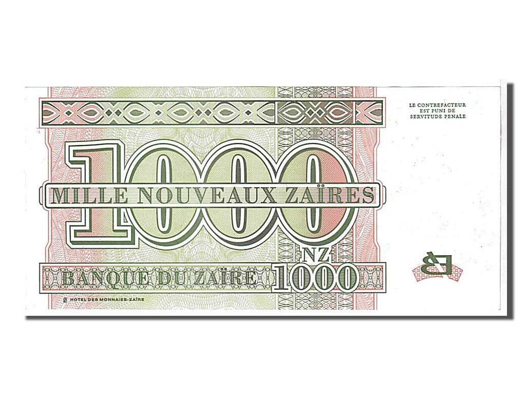 Zaïre, 1000 Nouveaux Zaïres, 1995, KM #66a, UNC(63), BA0943249C
