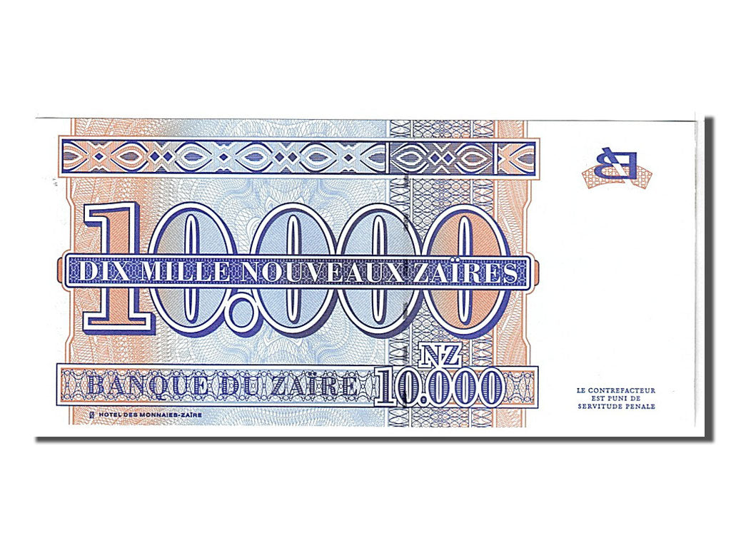 Banknote, Zaire, 10,000 Nouveaux Zaïres, 1995, KM:70a, UNC(65-70)