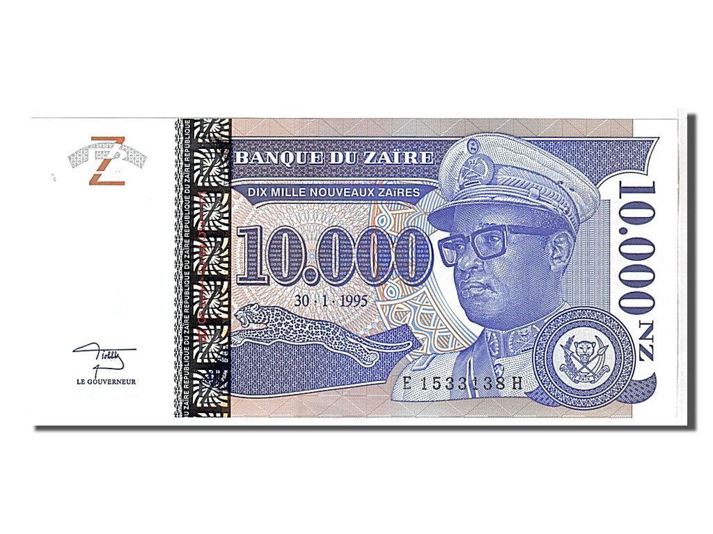 Banknote, Zaire, 10,000 Nouveaux Zaïres, 1995, UNC(65-70)