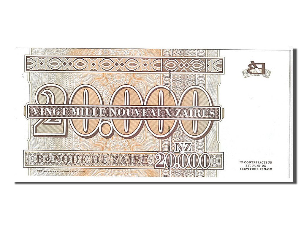 Billet, Zaïre, 20,000 Nouveaux Zaïres, 1996, KM:72a, NEUF