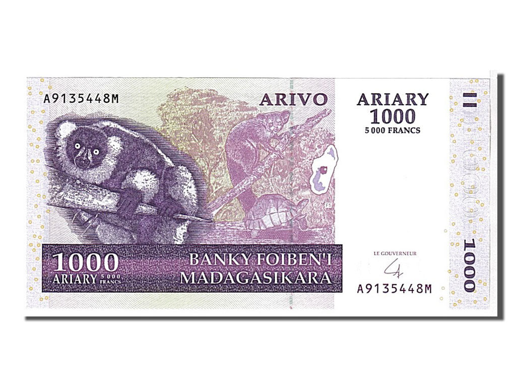 Banknote, Madagascar, 1000 Ariary, 2004, KM:89a, UNC(65-70)