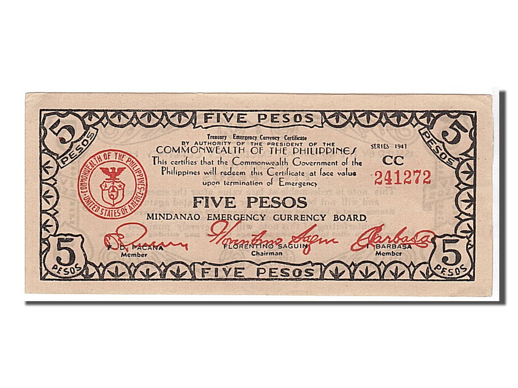 Biljet, Fillipijnen, 5 Pesos, 1944, SPL