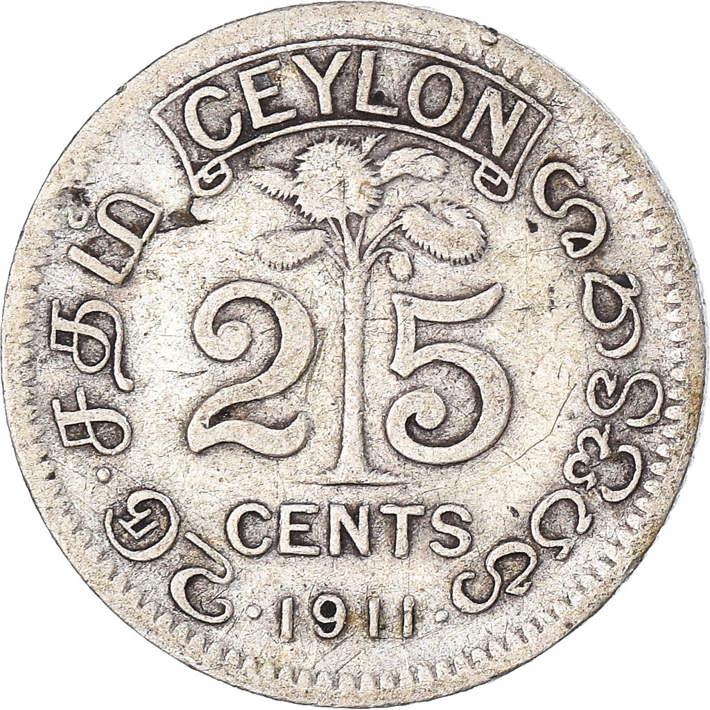 Munten, Ceylon, 25 Cents, 1911