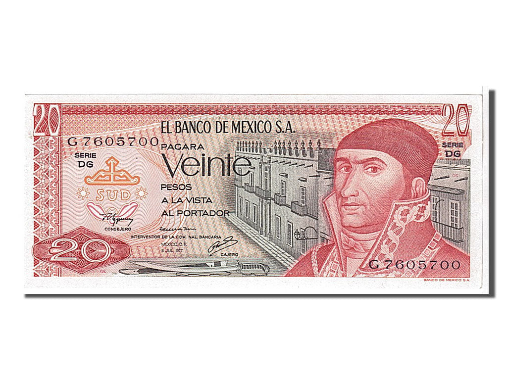 Geldschein, Mexiko, 20 Pesos, 1977, KM:64d, UNZ-