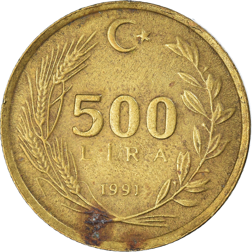 Moeda, Turquia, 500 Lira, 1991
