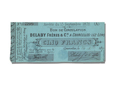 Banconote, SPL, 5 Francs, 1870, Francia