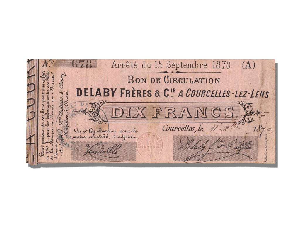 Billete, 10 Francs, 1870, Francia, MBC