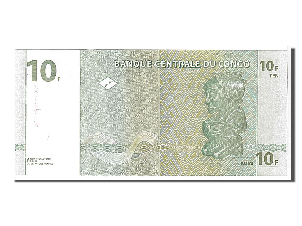 Banknote, Congo Democratic Republic, 10 Francs, 1997, KM:87b, UNC(65-70)