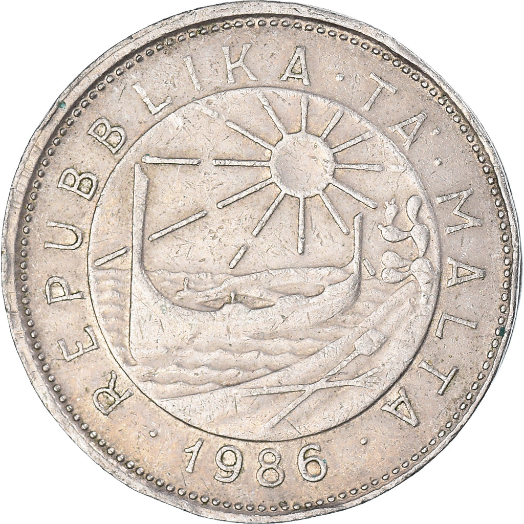 Coin, Malta, 25 Cents, 1986