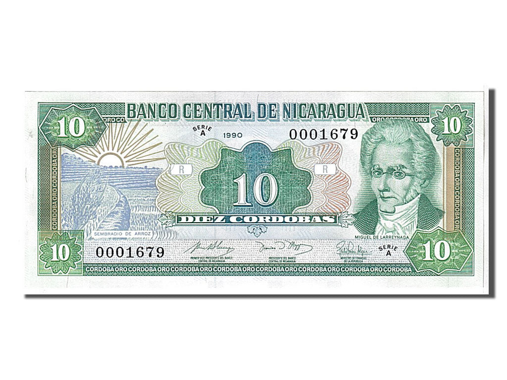 Banknote, Nicaragua, 10 Cordobas, 1990, KM:175, UNC(65-70)
