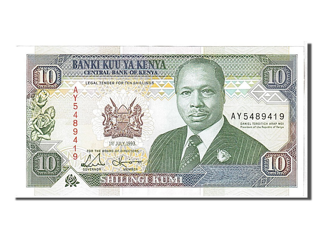 Banknote, Kenya, 10 Shillings, 1993, KM:24e, UNC(65-70)