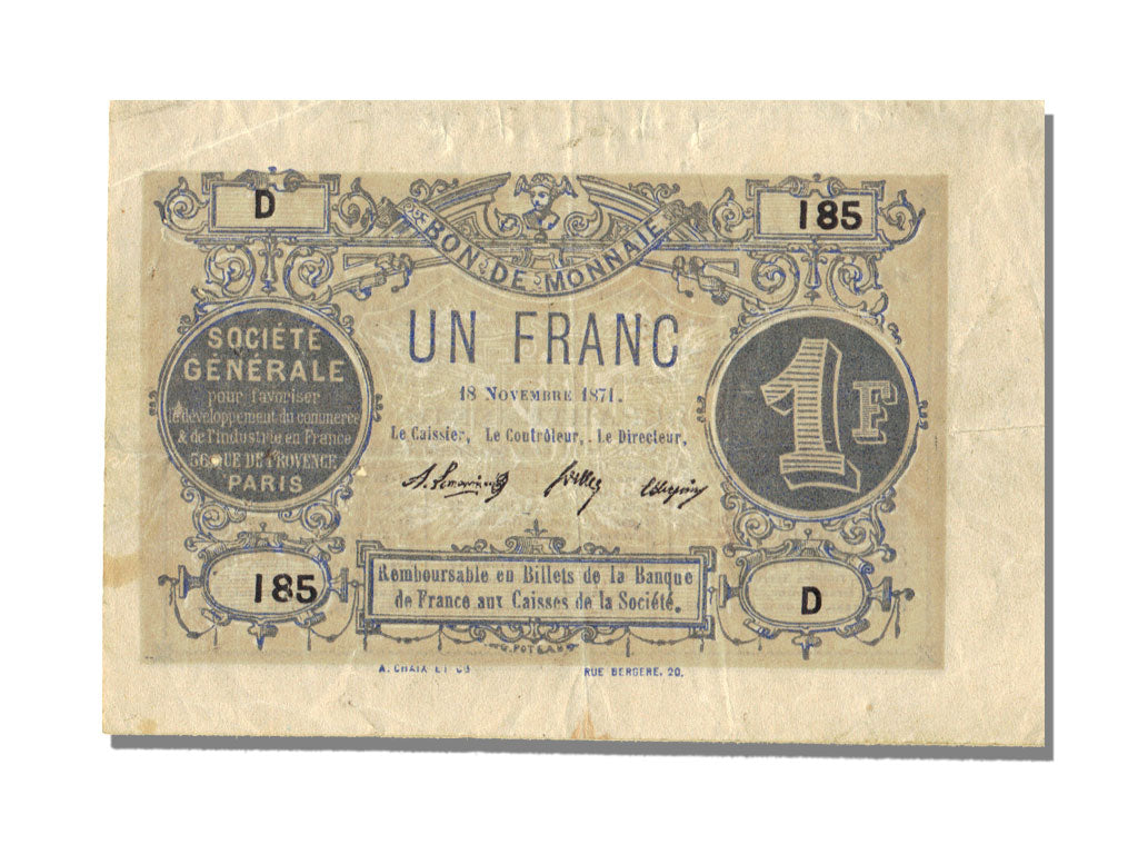 FRANCE, Paris, 1 Franc, 1871, 1871-11-18, EF(40-45), D.185, Jérémie #75.02.A