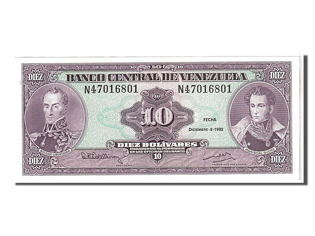 Banknote, Venezuela, 10 Bolívares, 1992, KM:61c, UNC(65-70)