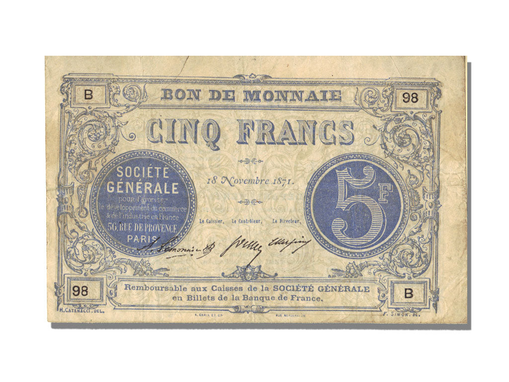 FRANCE, Paris, 5 Francs, 1871, 1871-11-18, EF(40-45), B.98, Jérémie #75.02.C