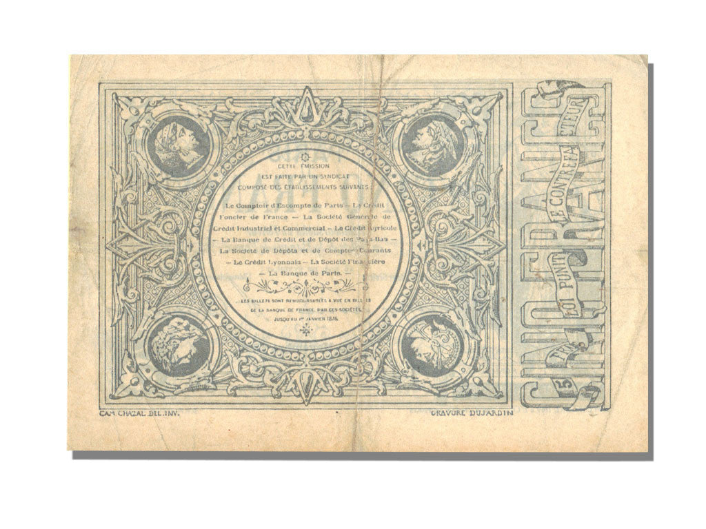 Banconote, BB, 5 Francs, 1871, Francia