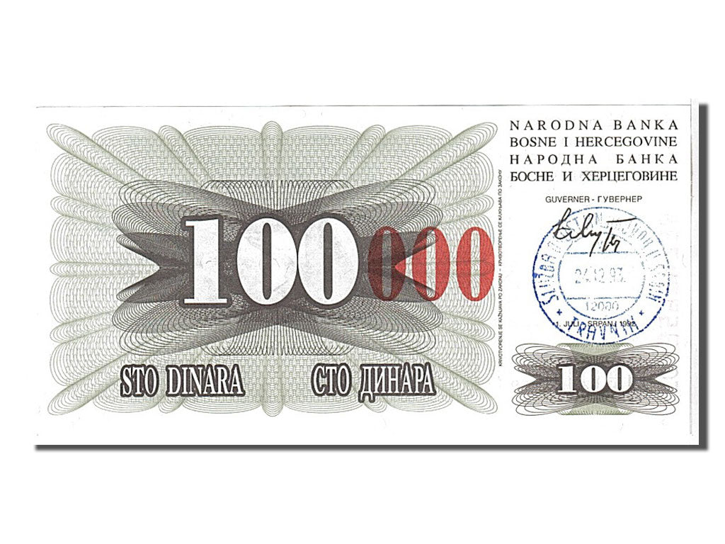 Billet, Bosnia - Herzegovina, 100 Dinara, 1992, KM:13a, NEUF