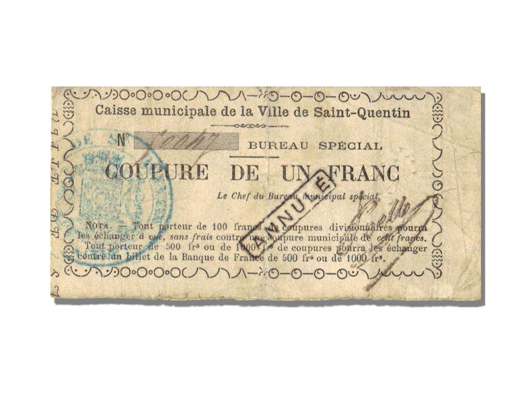 Banconote, BB, 1 Franc, 1870, Francia