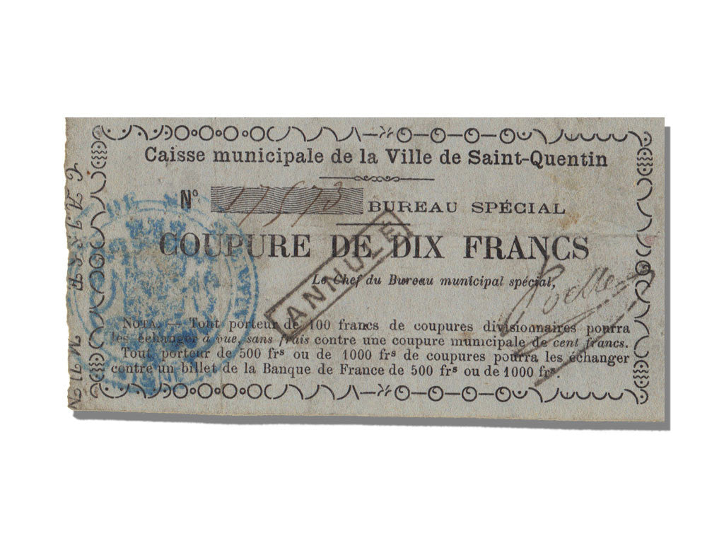 Banconote, BB+, 10 Francs, 1870, Francia