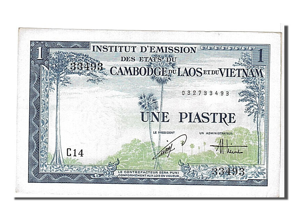 French Indo-China, 1 Piastre = 1 Dong, 1954, KM #105, UNC(65-70), C14