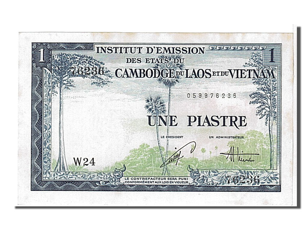 French Indo-China, 1 Piastre = 1 Dong, 1954, KM #105, UNC(65-70), W24