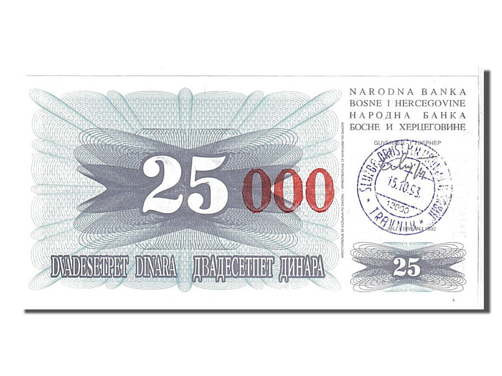 Banconote, Bosnia - Erzegovina, 25,000 Dinara, 1993, KM:54b, FDS