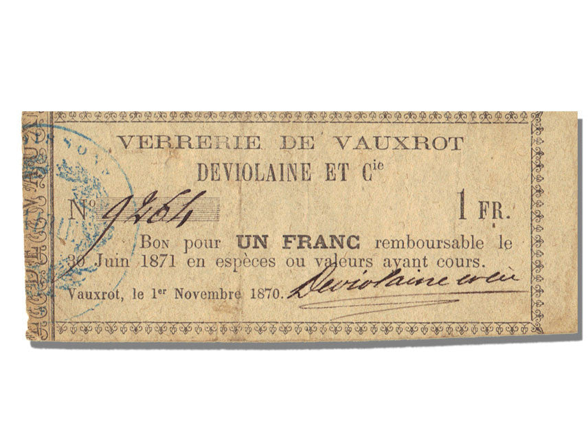 Banconote, BB+, 1 Franc, 1870, Francia