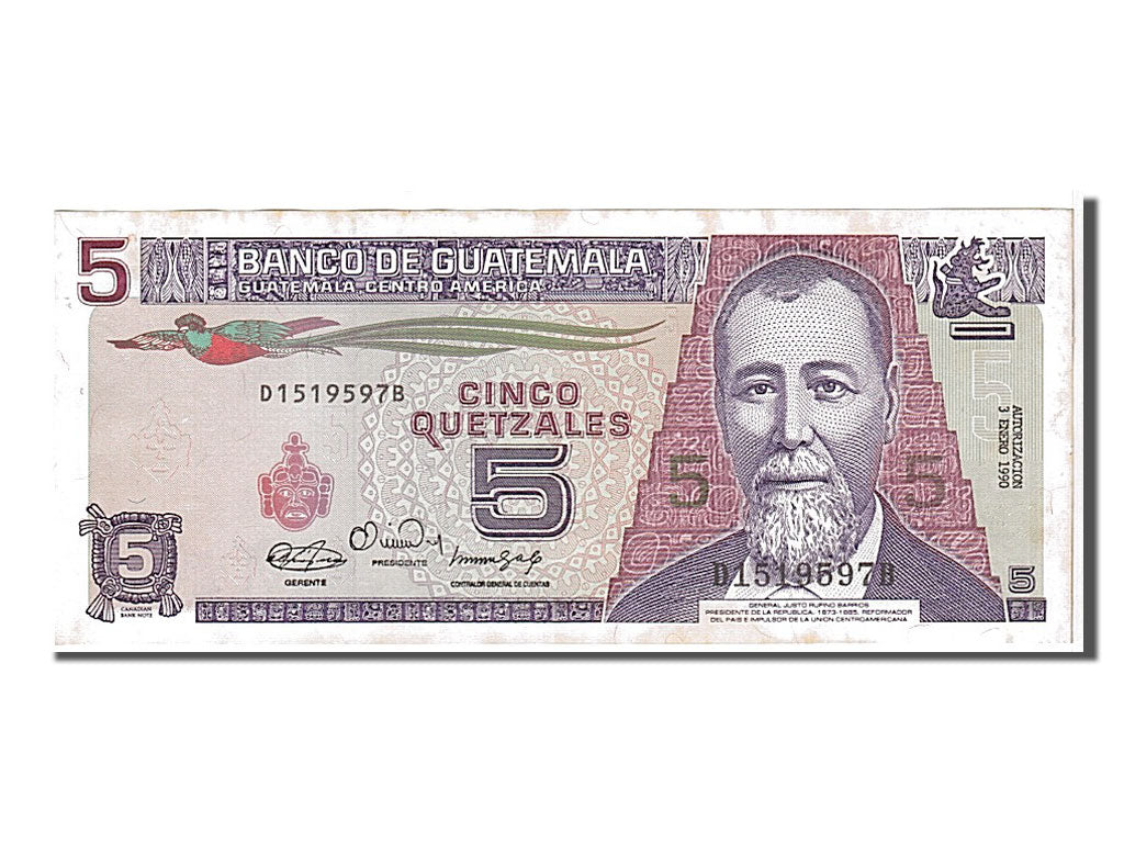 Banknote, Guatemala, 5 Quetzales, 1990, KM:74a, UNC(63)