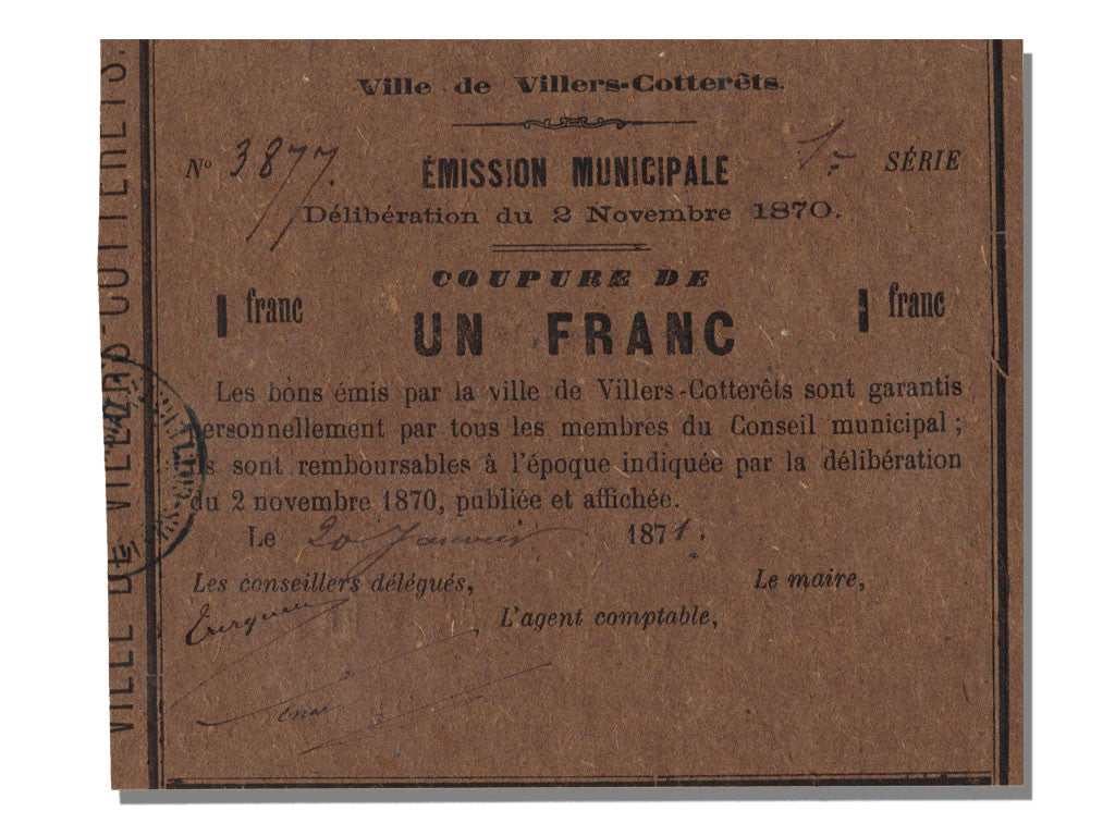 Banknote, 1 Franc, 1870, France, UNC(65-70)