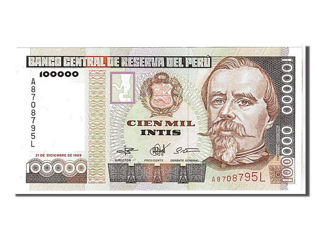 Billete, 100,000 Intis, 1989, Perú, UNC