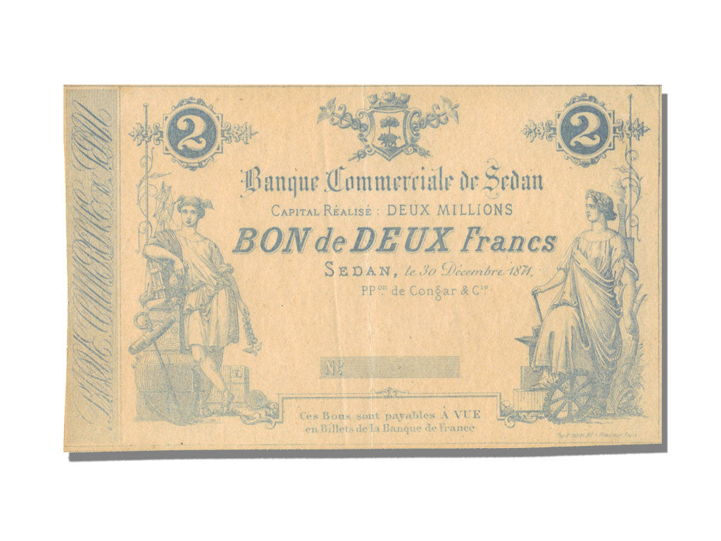 Banconote, SPL, 2 Francs, 1871, Francia